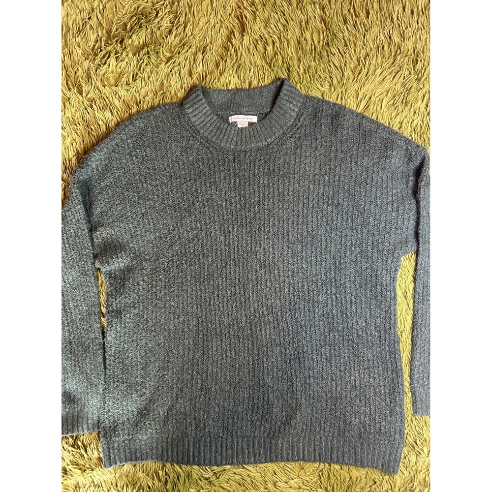 Y2K American Eagle Sweater Women XS Green Mock Neck Ribbed Knit Pullover